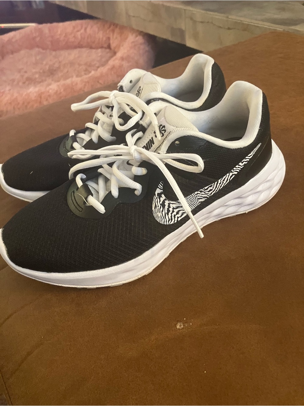 Nike Black and White Running Sneakers with Zebra Swoosh